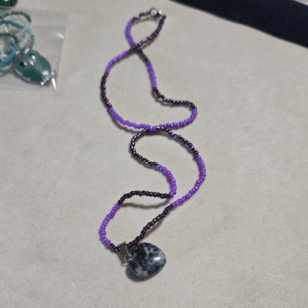 Purple and Black Serpentine Necklace with Dark Pendant